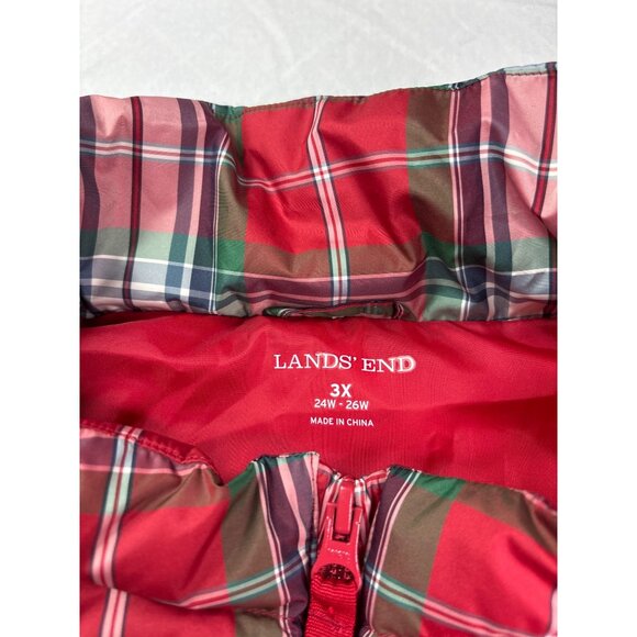 Lands End Womens Plaid Down Puffer Vest Size 3X Red Green White Navy Blue - Picture 3 of 4